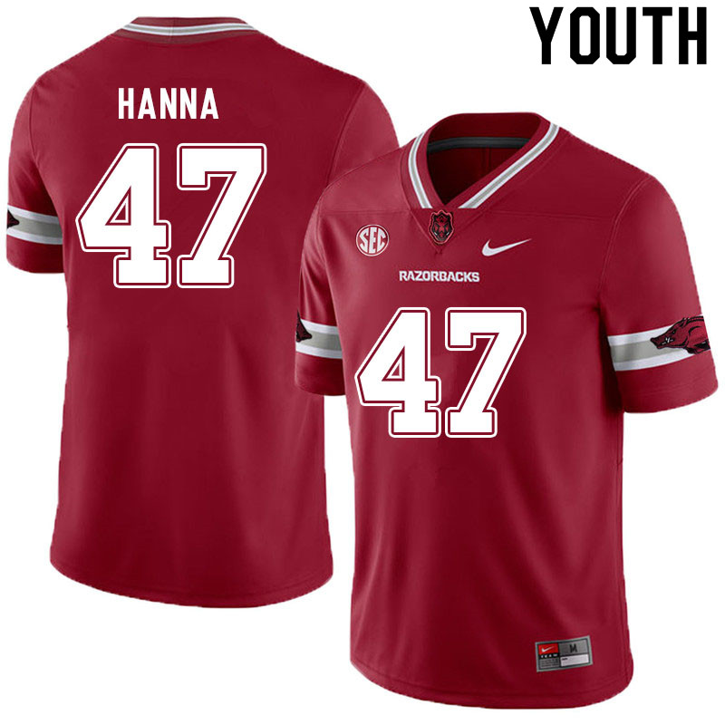 Youth #47 Jordan Hanna Arkansas Razorbacks College Football Jerseys Sale-Alternate Cardinal - Click Image to Close